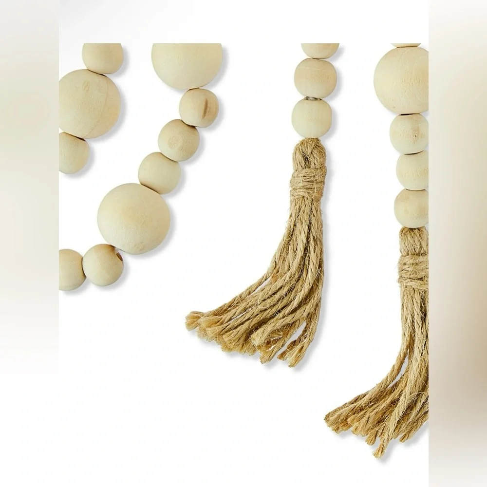 Natural Brown Wooden Bead Christmas Garland with Tassel, 9 ft, by Holiday Time